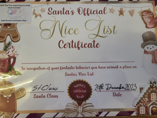 GINGERBREAD NICE LIST CERT