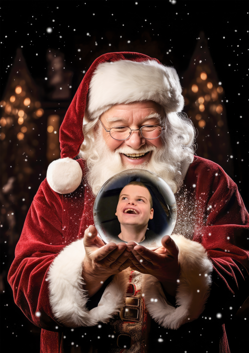 Personalised Digital image of santa holding image in snowglobe or in a photo frame